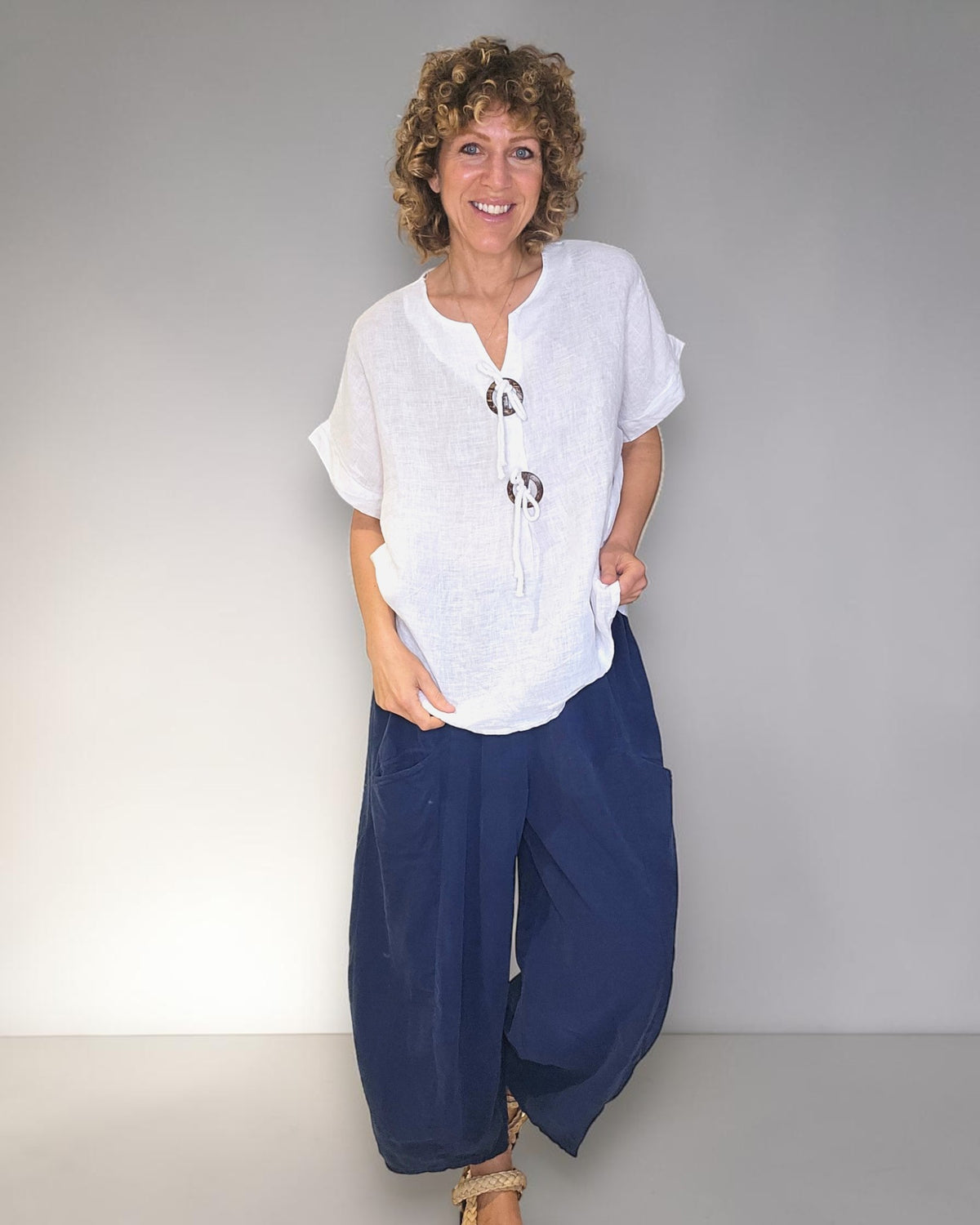 White Deux Button Top