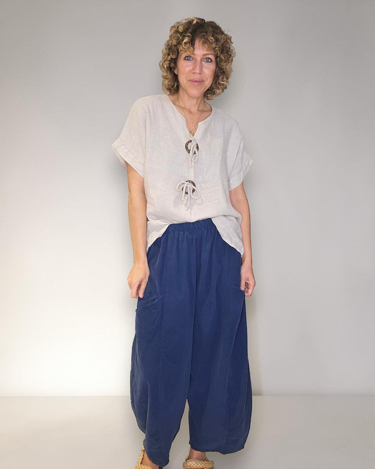 Beige Deux Button Top