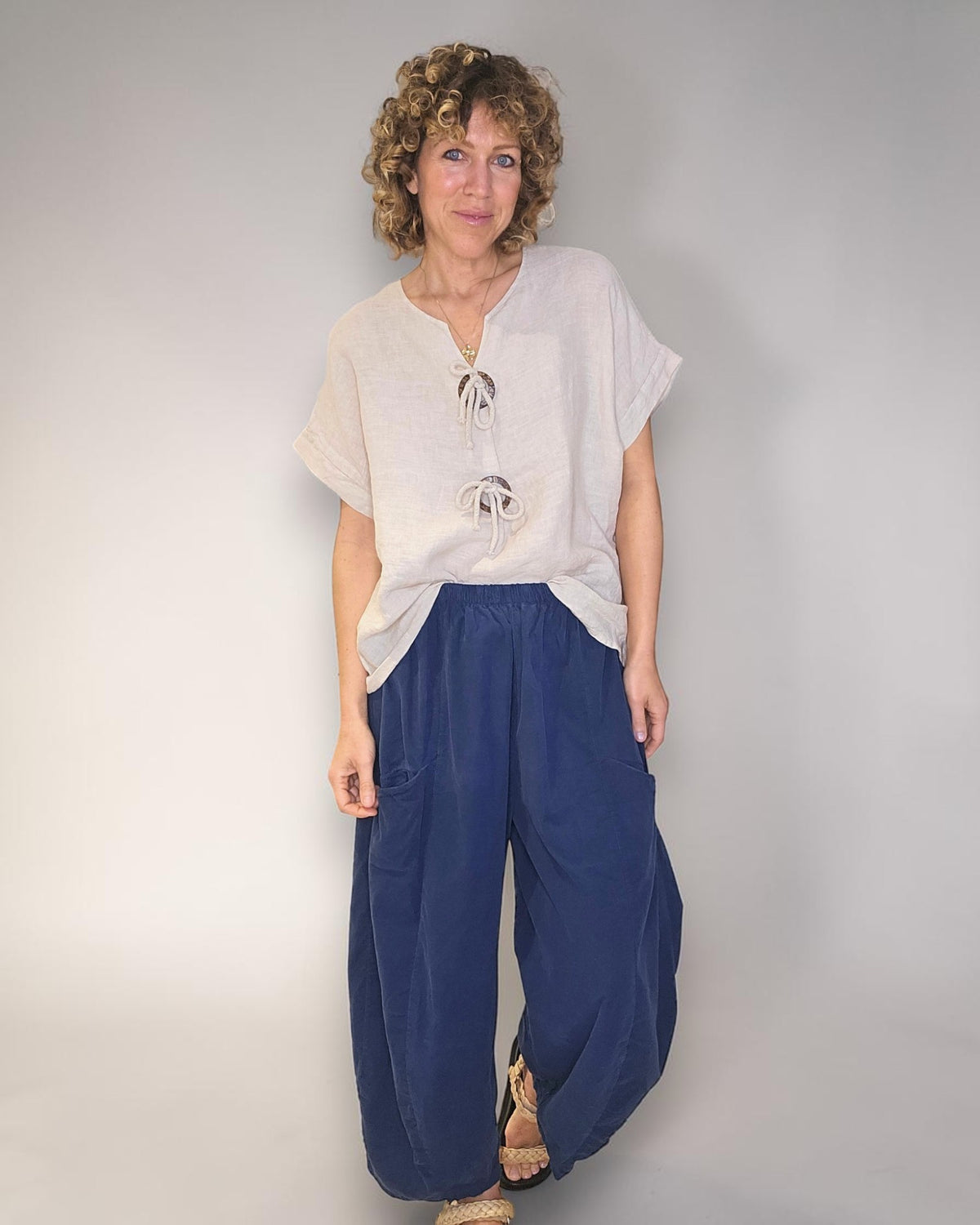 Beige Deux Button Top
