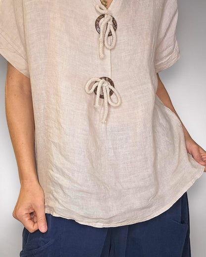 Beige Deux Button Top