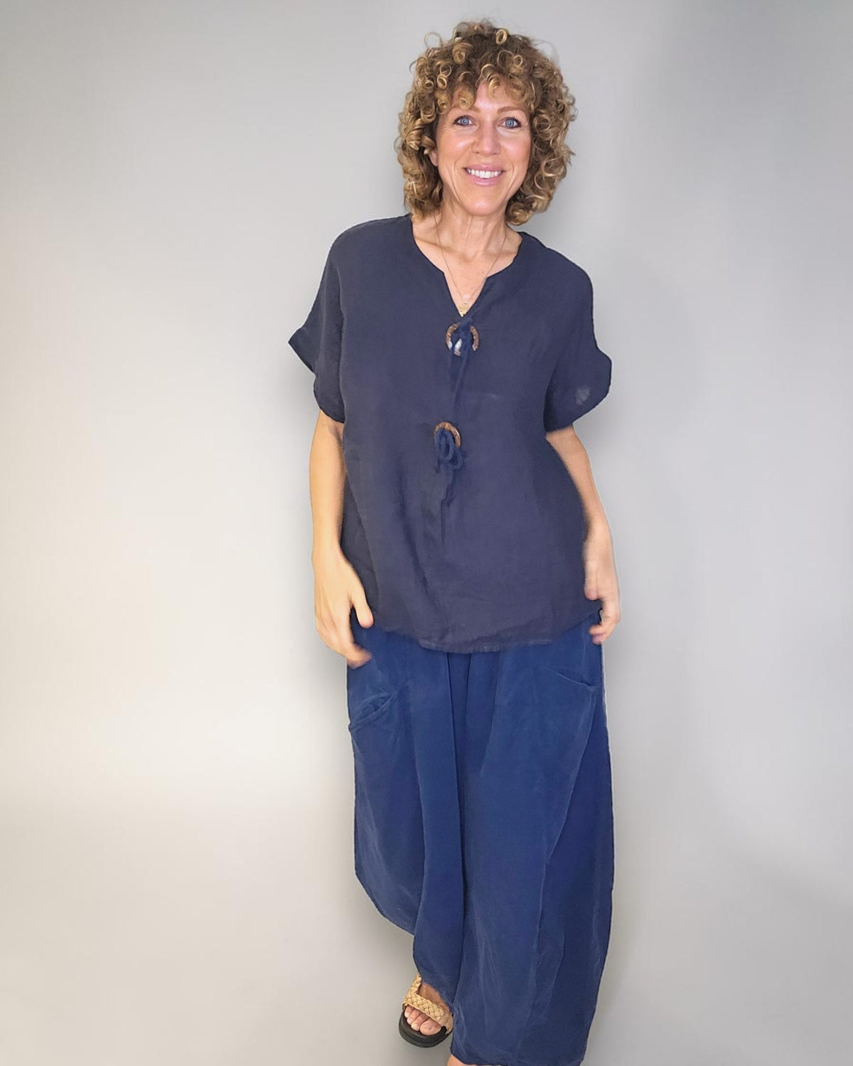 Navy Deux Button Top