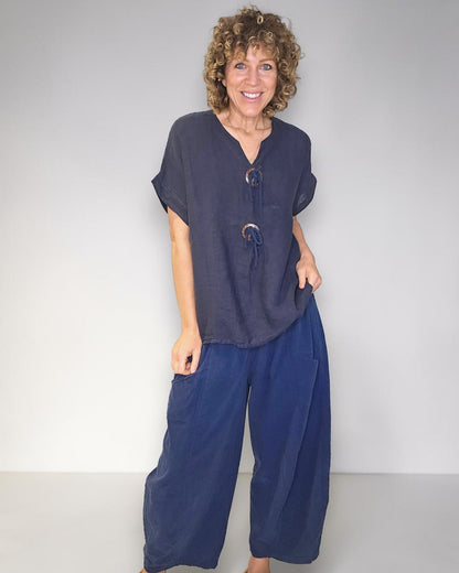 Navy Deux Button Top