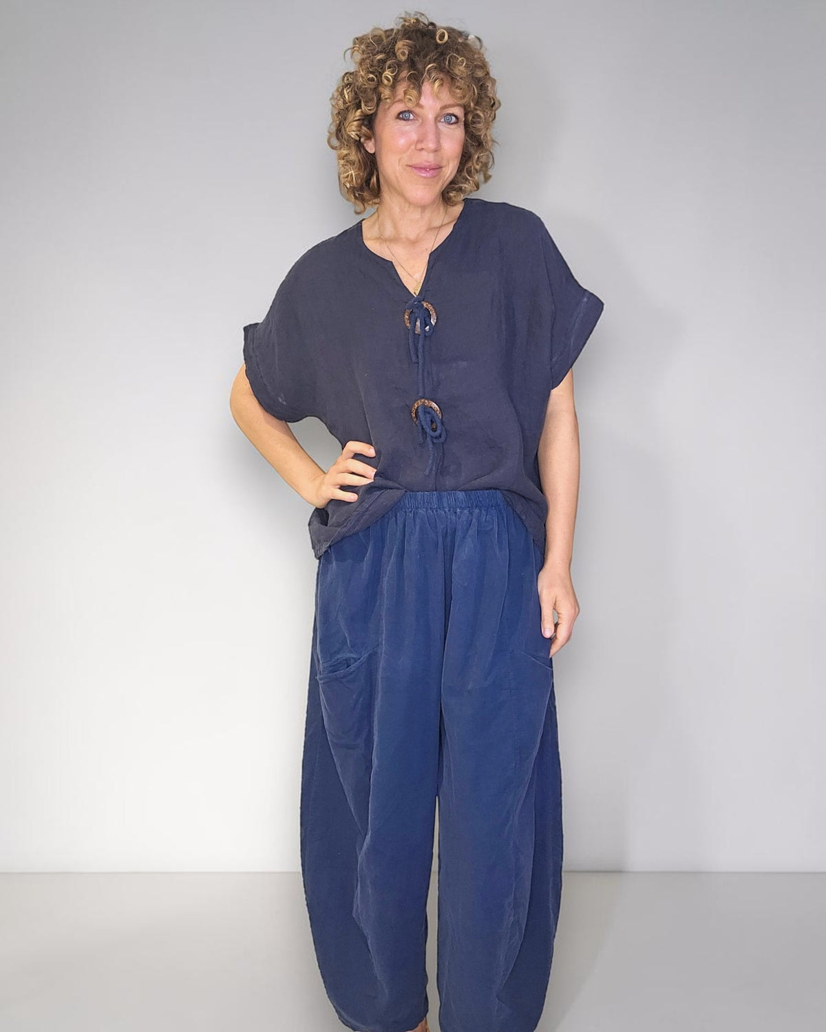 Navy Deux Button Top