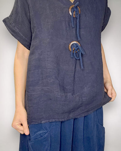 Navy Deux Button Top