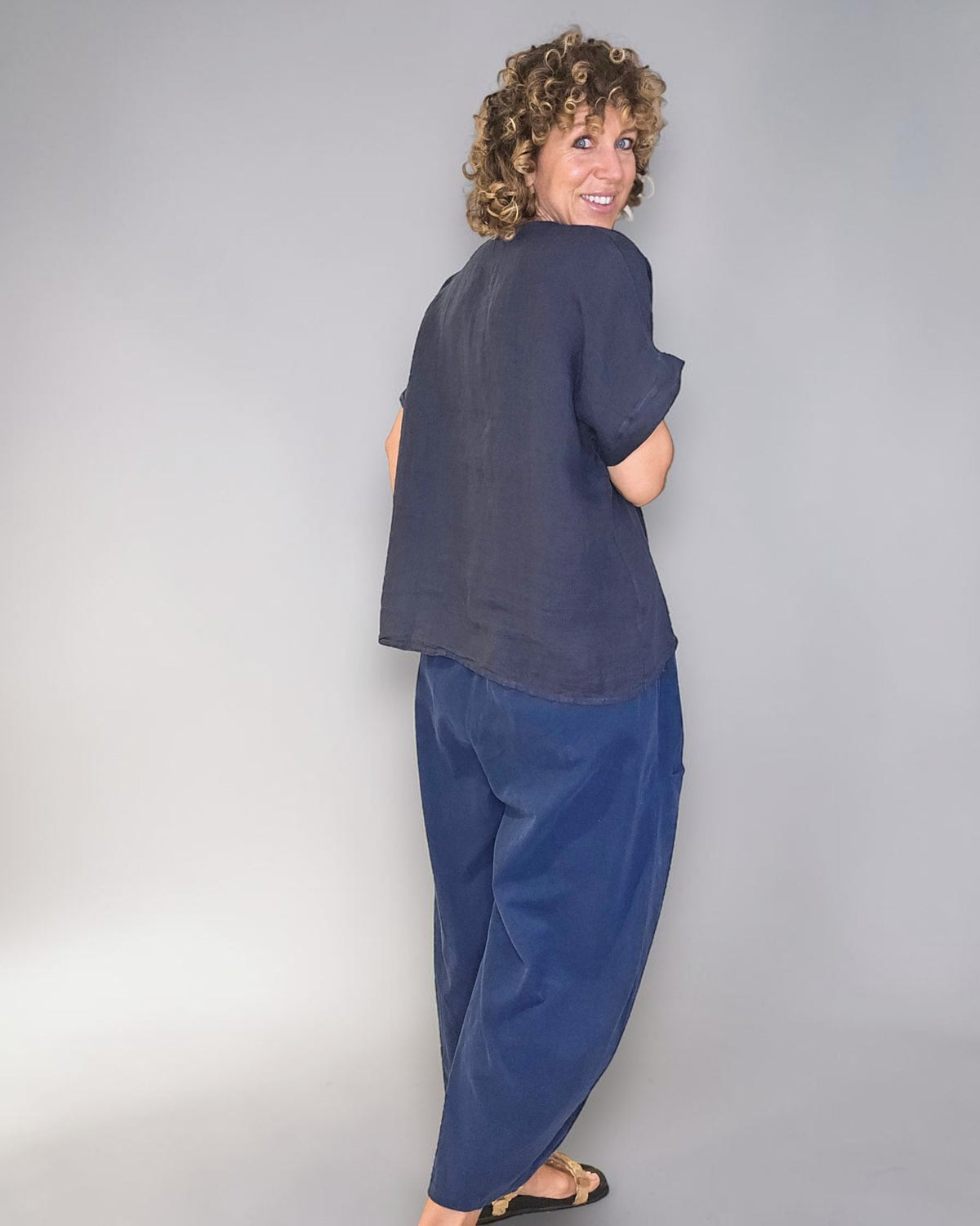 Navy Deux Button Top