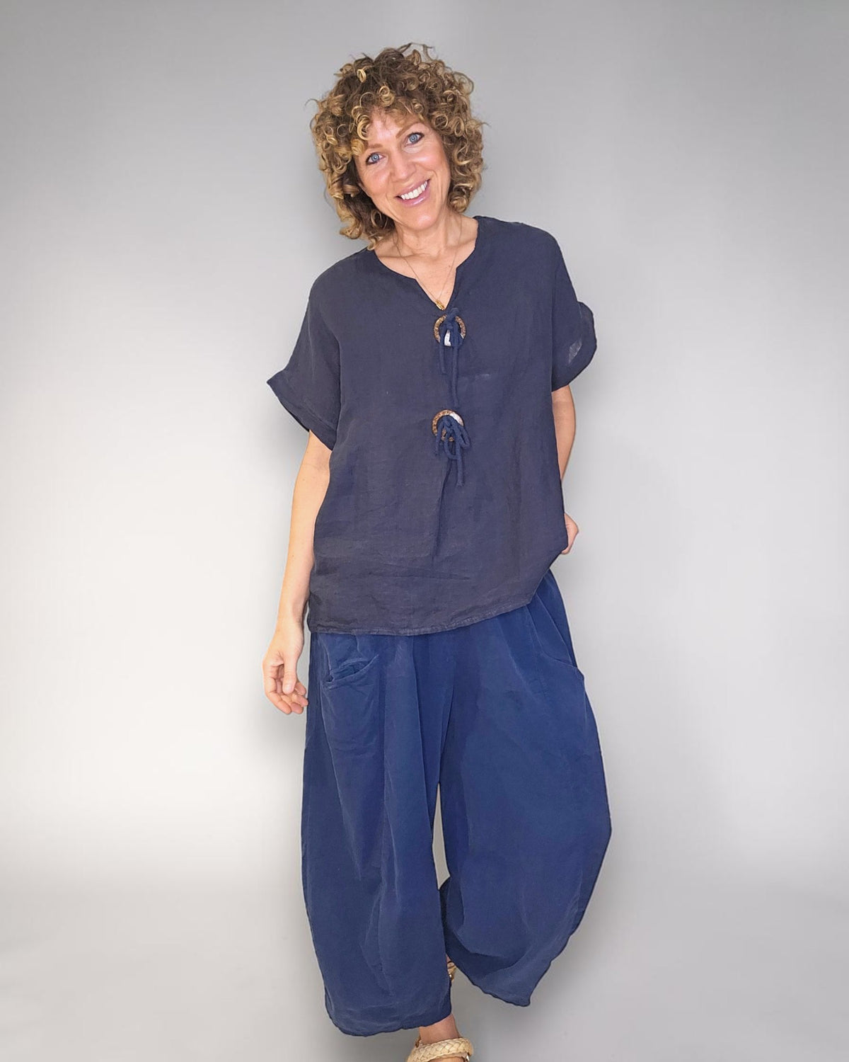 Navy Deux Button Top