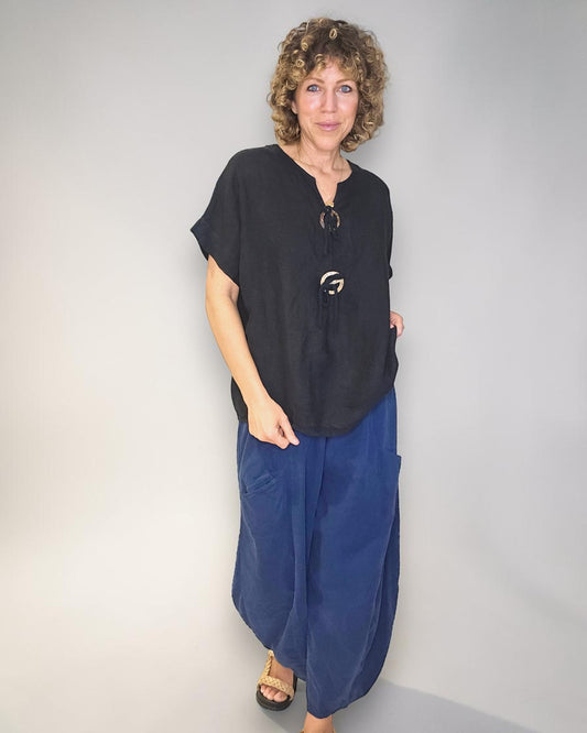 Black Deux Button Top