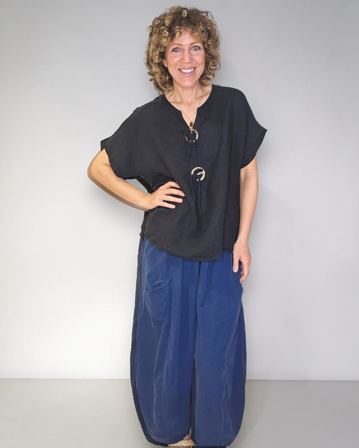 Black Deux Button Top