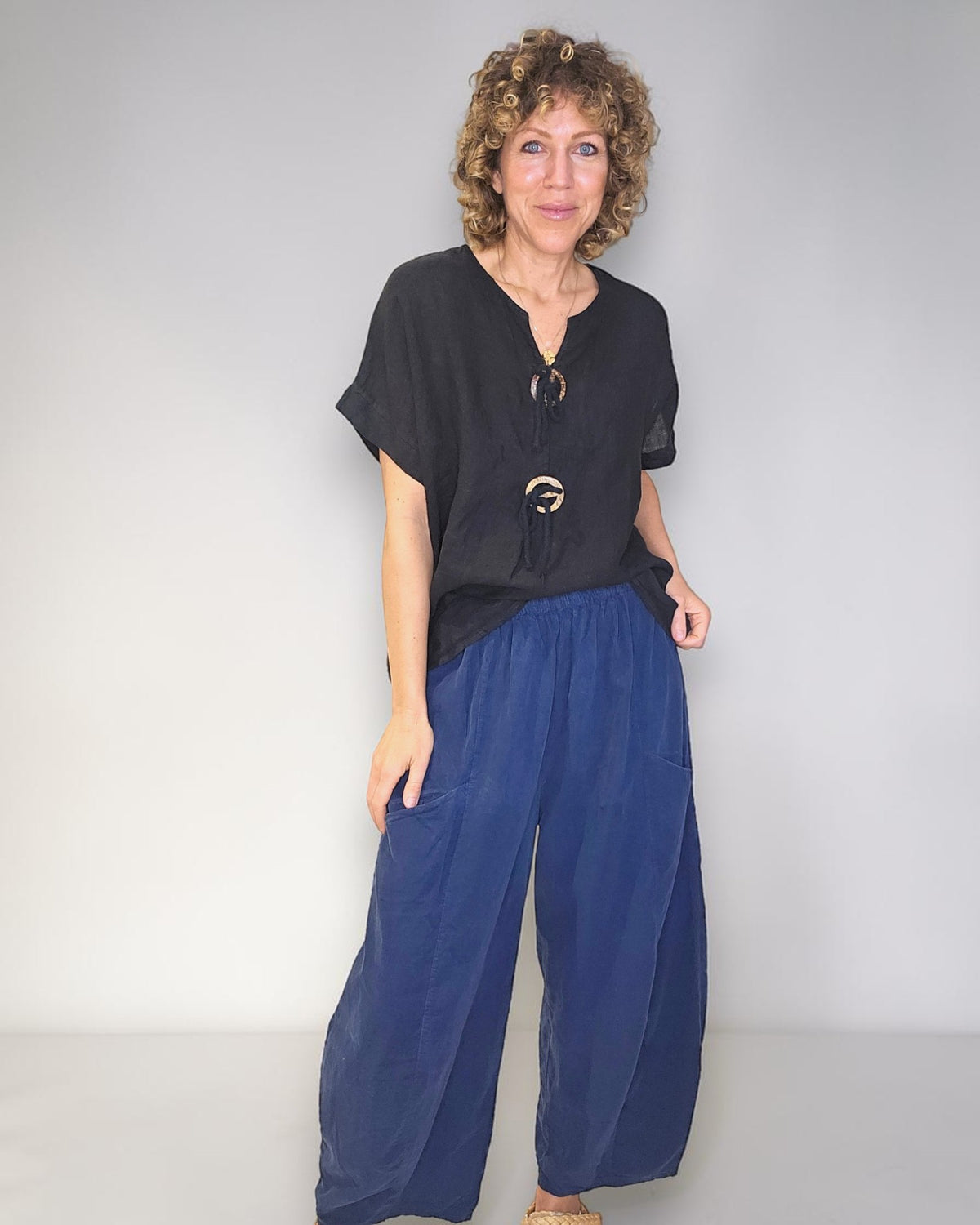Black Deux Button Top