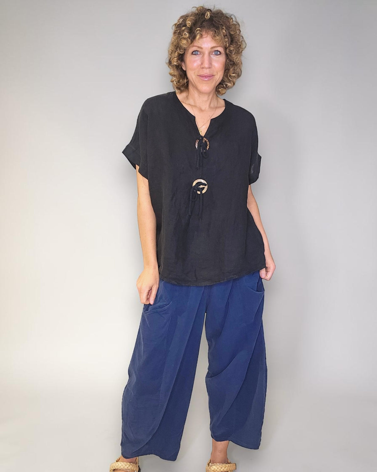 Black Deux Button Top