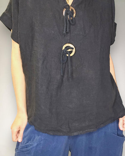 Black Deux Button Top