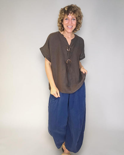 Dark Coffee Deux Button Top