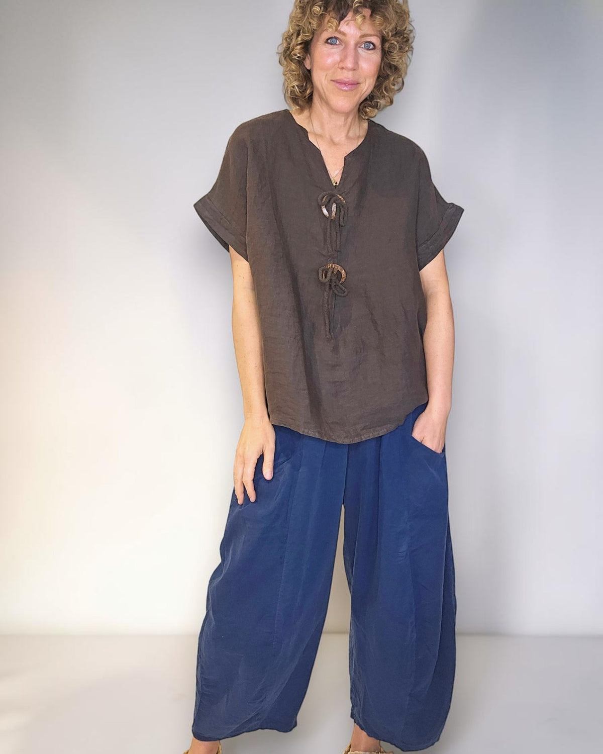 Dark Coffee Deux Button Top