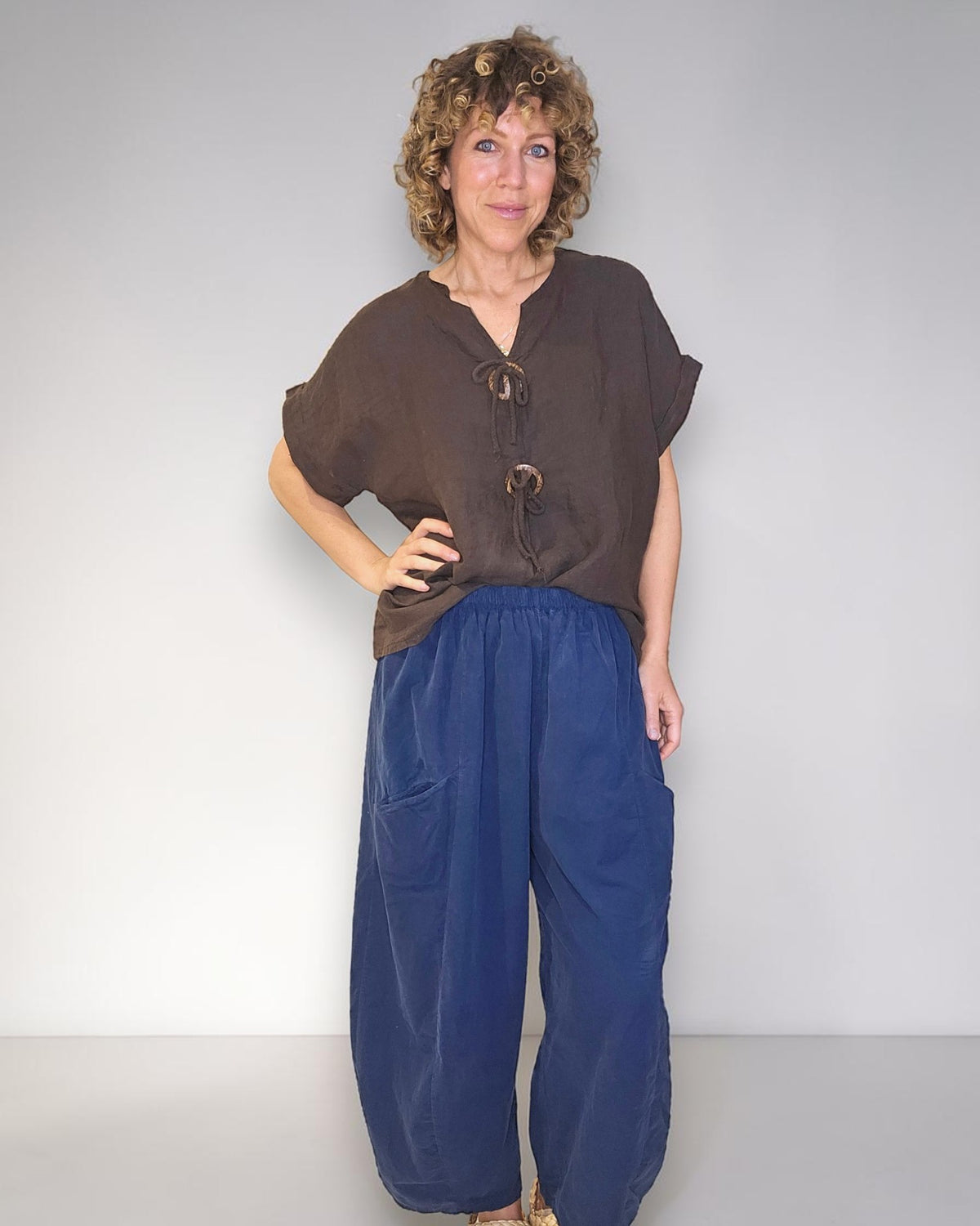 Dark Coffee Deux Button Top