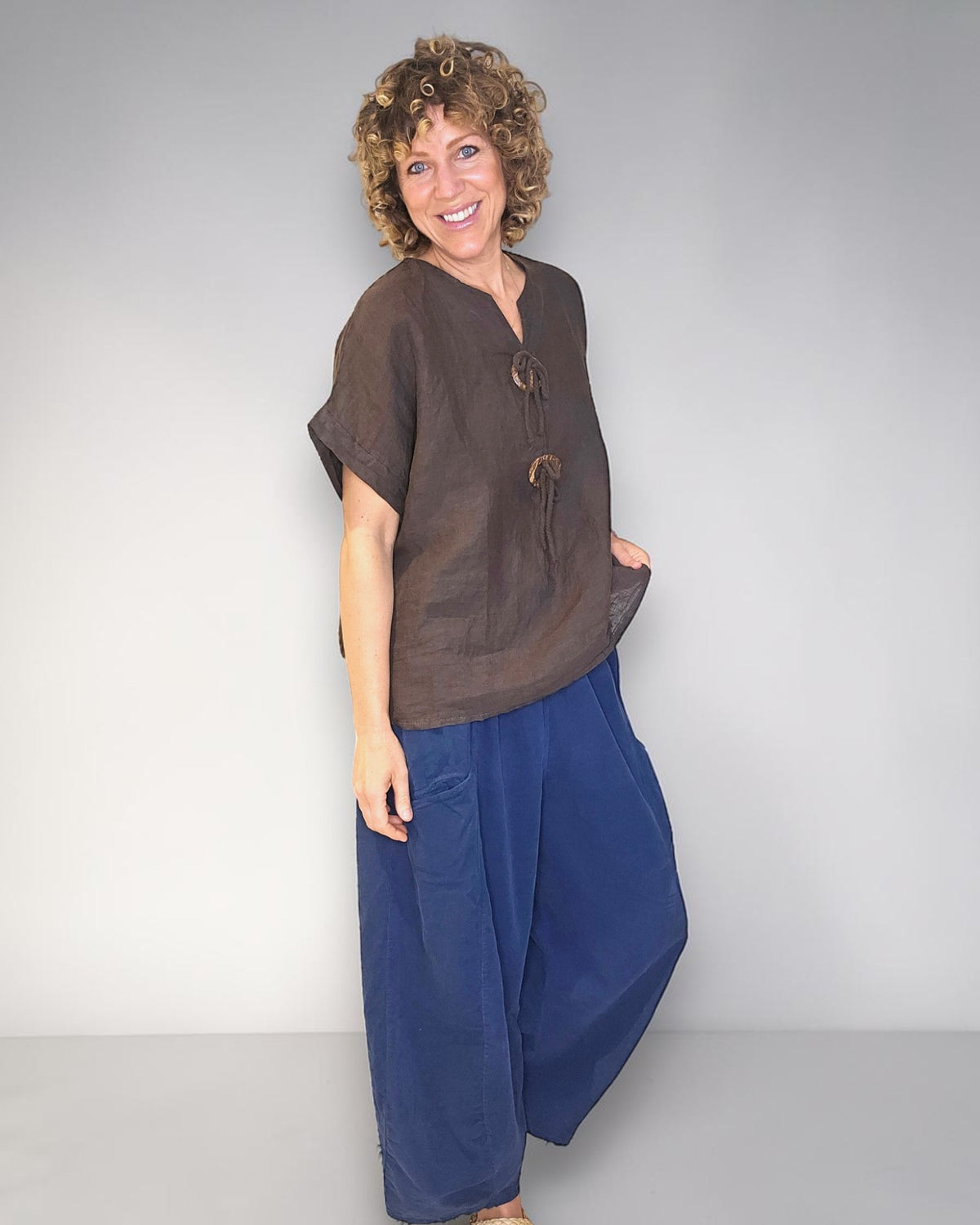 Dark Coffee Deux Button Top