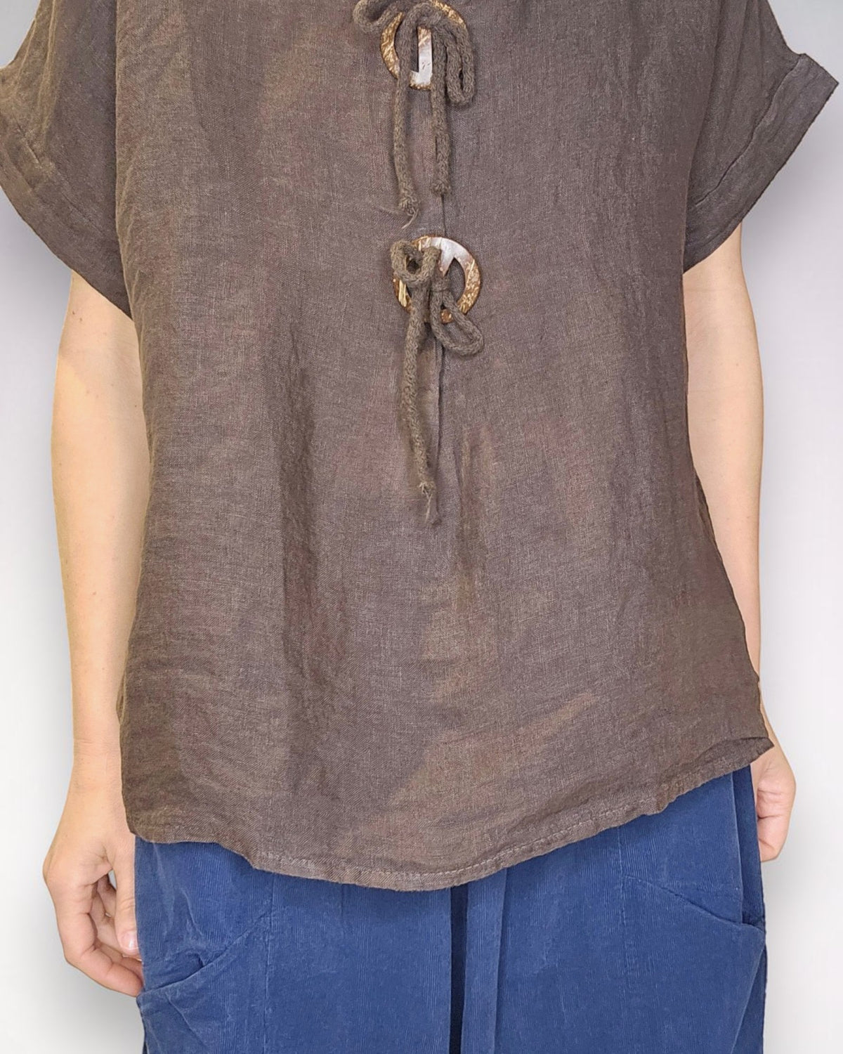 Dark Coffee Deux Button Top