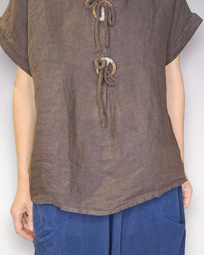 Dark Coffee Deux Button Top