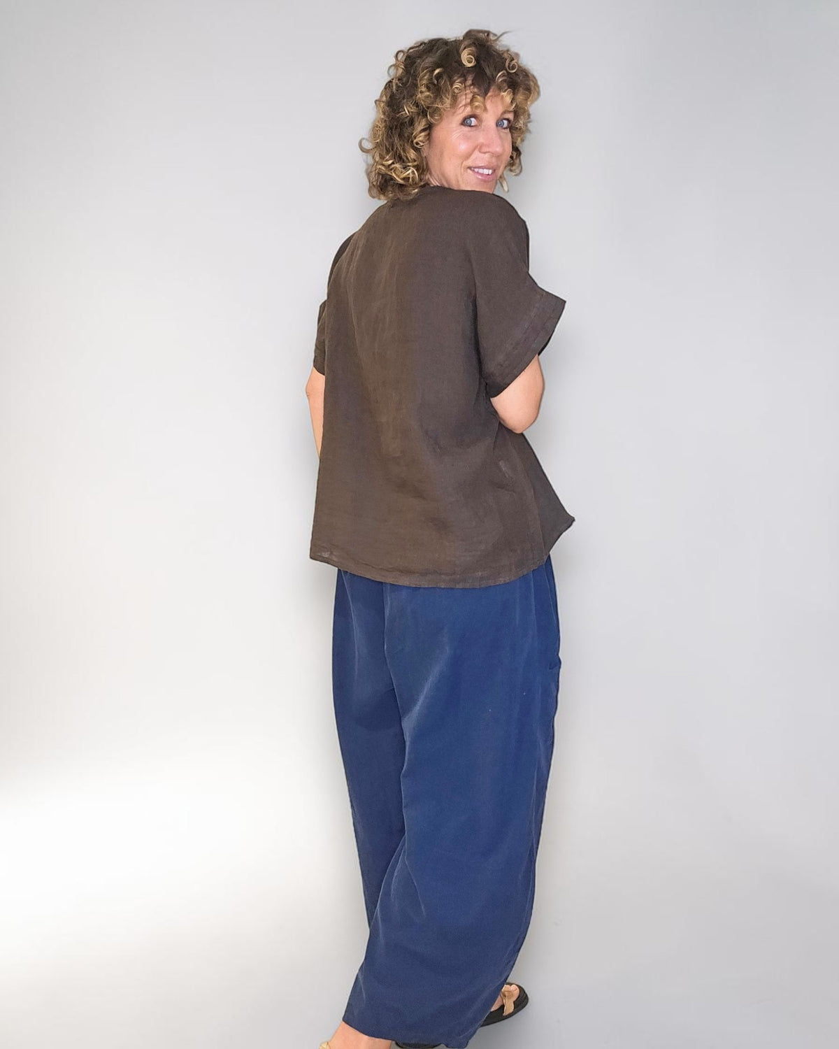 Dark Coffee Deux Button Top