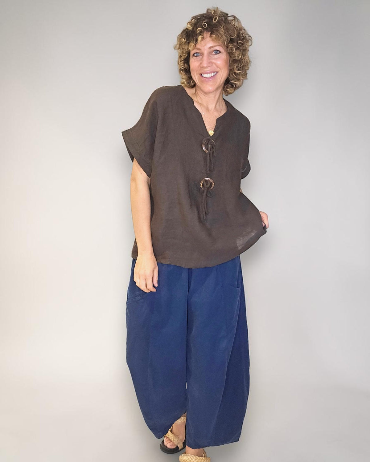 Dark Coffee Deux Button Top