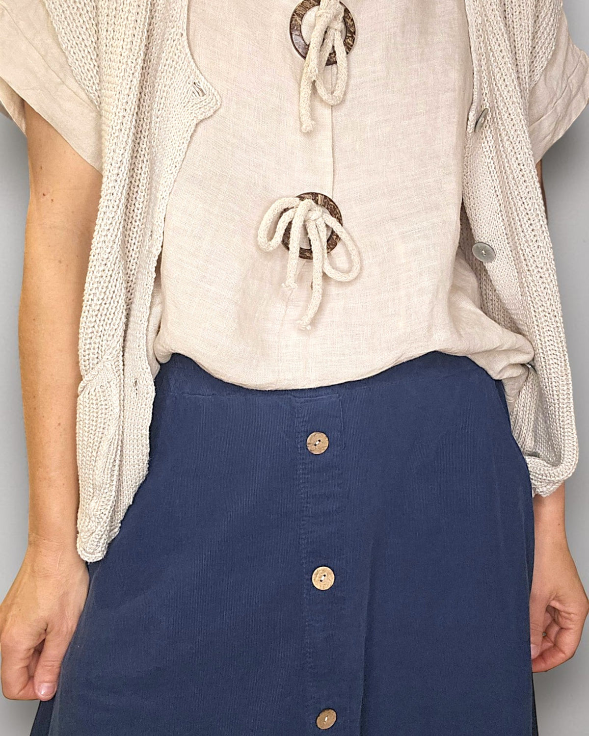 Navy Midi  Corduroy Button Skirt