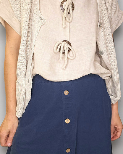 Navy Midi  Corduroy Button Skirt