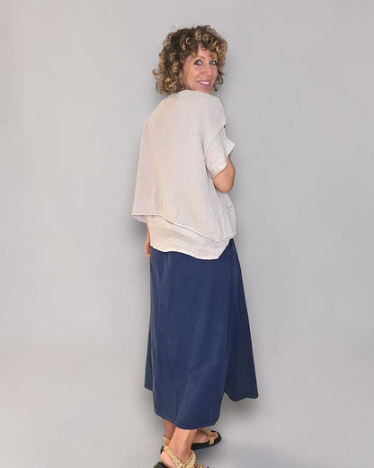 Navy Midi  Corduroy Button Skirt