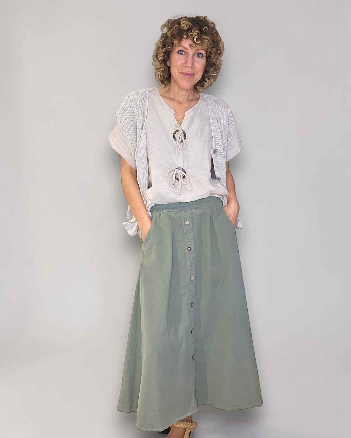 Forest Midi Corduroy Button Skirt