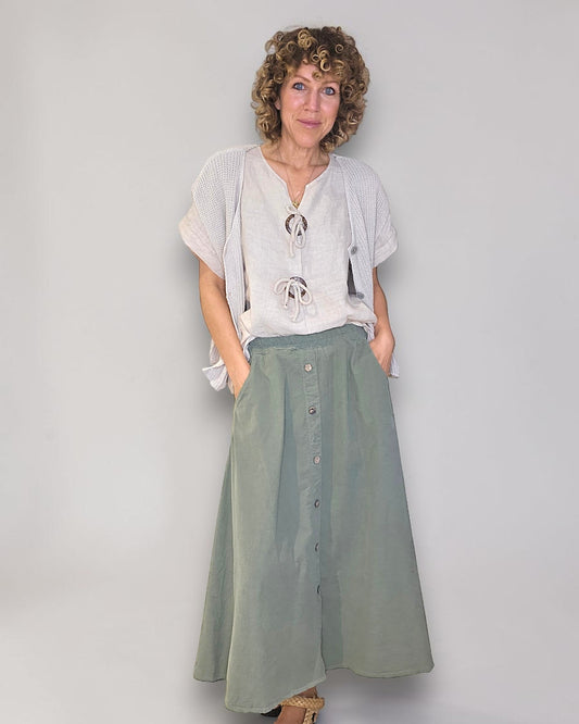 Forest Midi Corduroy Button Skirt