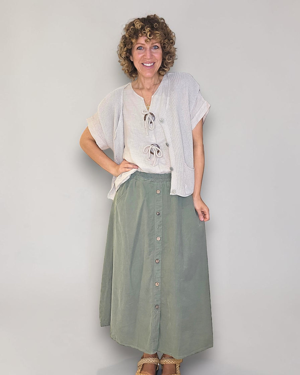 Forest Midi Corduroy Button Skirt