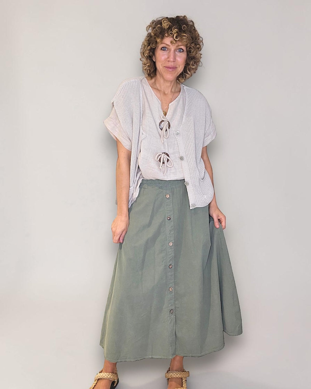 Forest Midi Corduroy Button Skirt