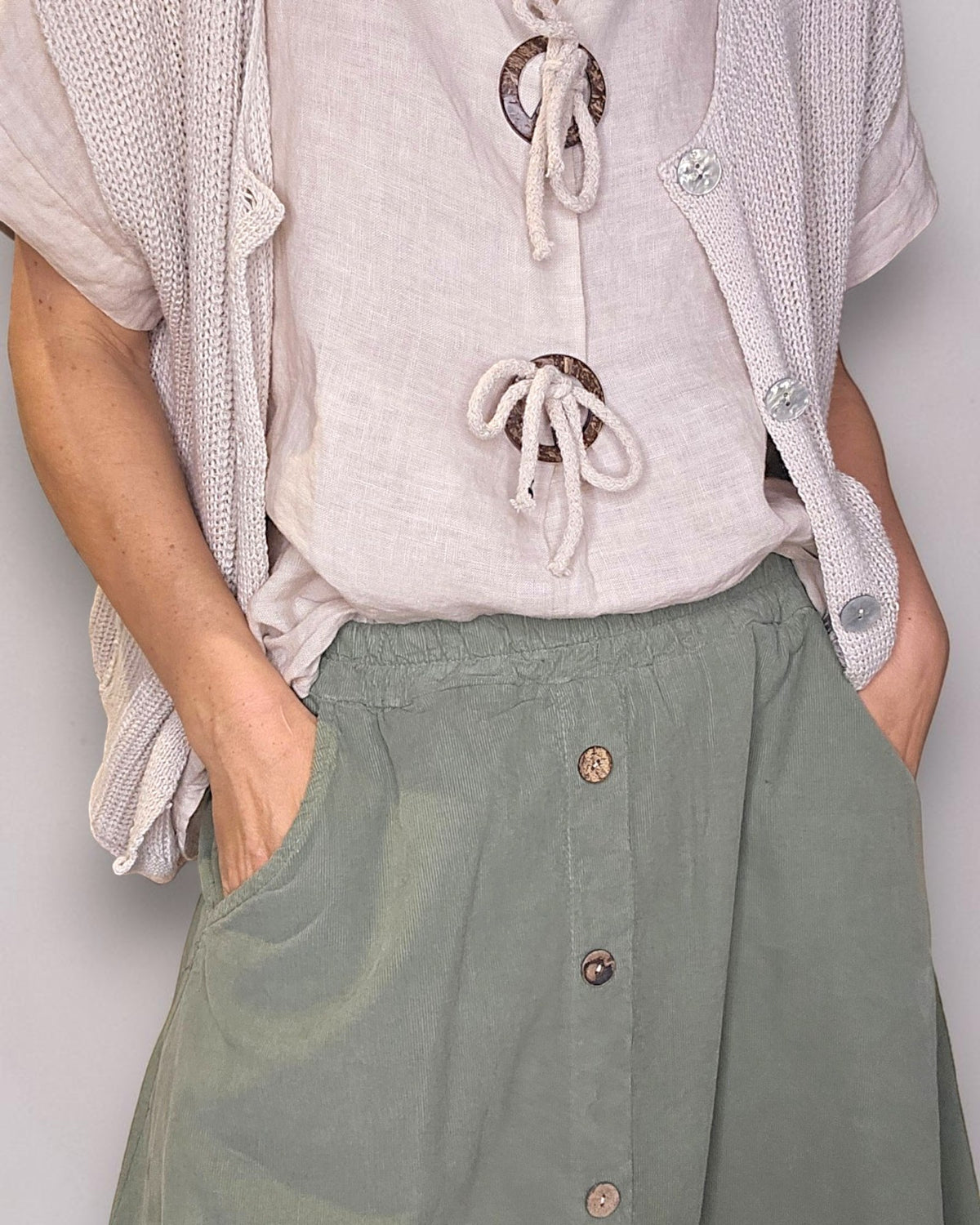 Forest Midi Corduroy Button Skirt