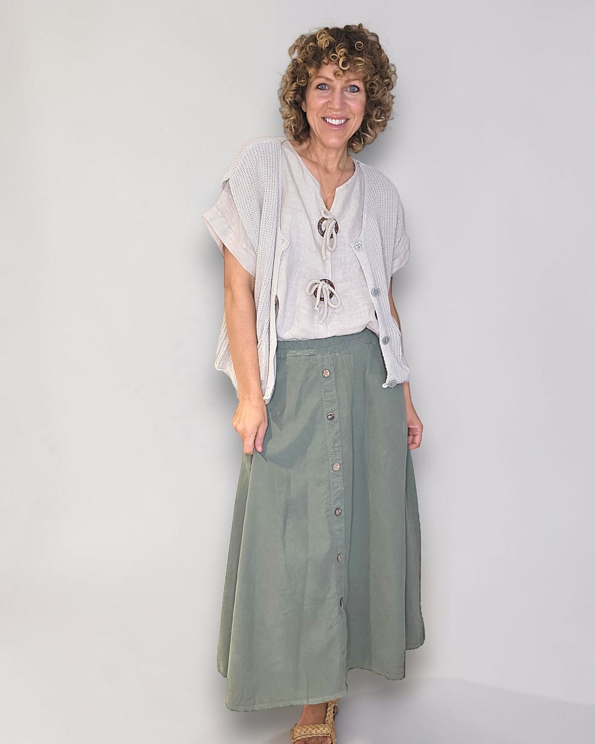 Forest Midi Corduroy Button Skirt