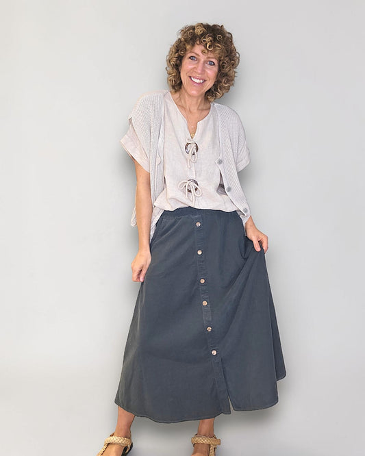 Grey Midi Corduroy Button Skirt