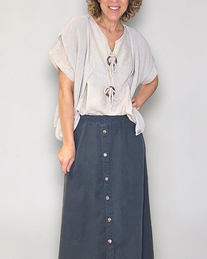 Grey Midi Corduroy Button Skirt