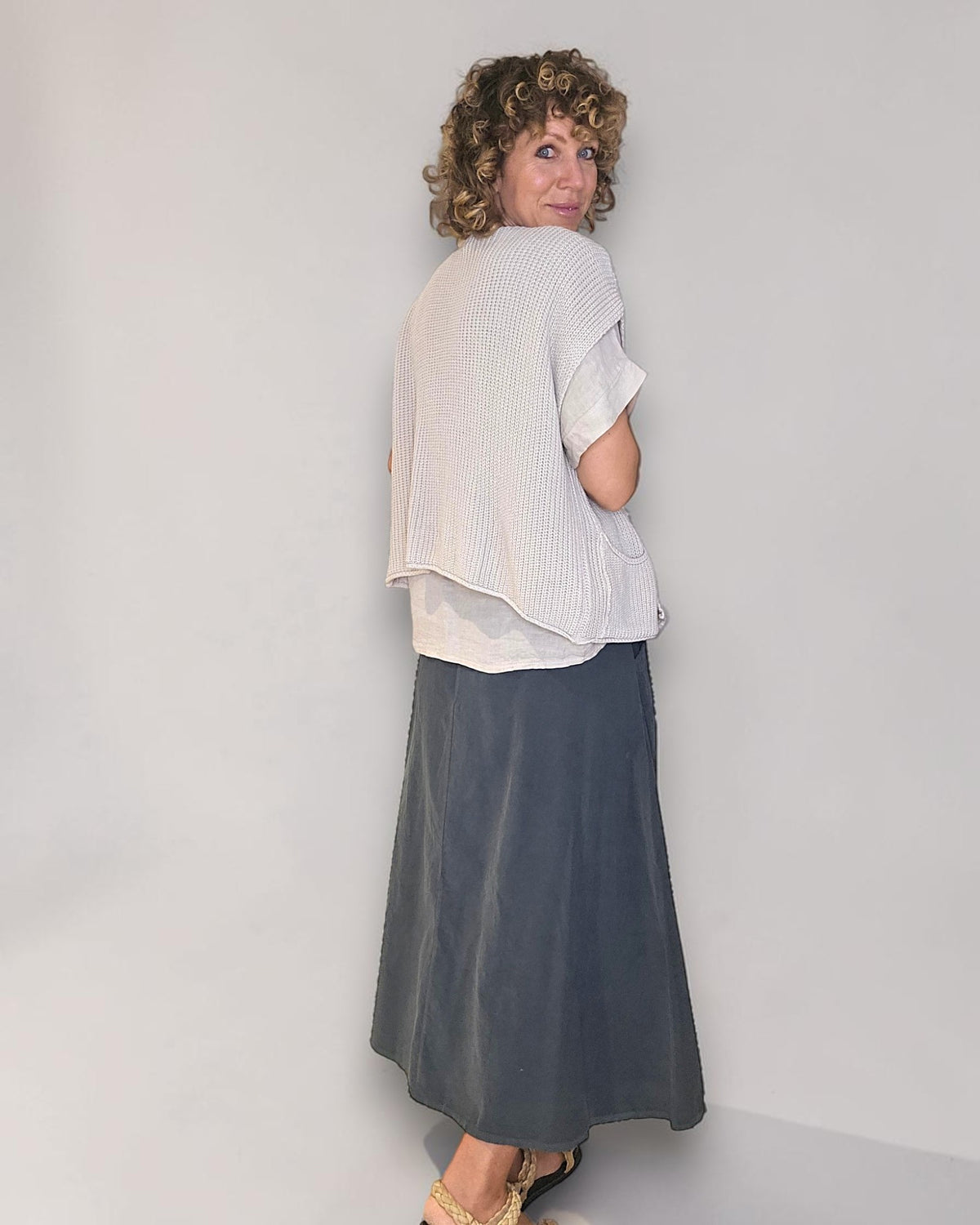 Grey Midi Corduroy Button Skirt