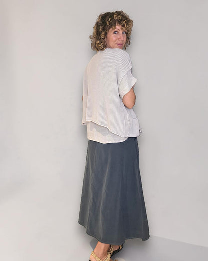 Grey Midi Corduroy Button Skirt