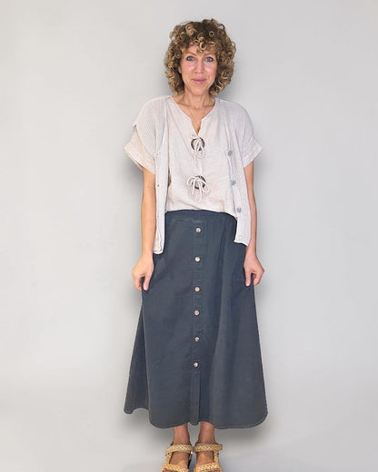 Grey Midi Corduroy Button Skirt