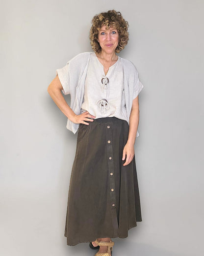 Coffee Midi Corduroy Button Skirt