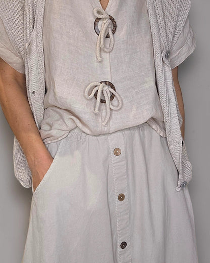 Beige Midi Corduroy Button Skirt