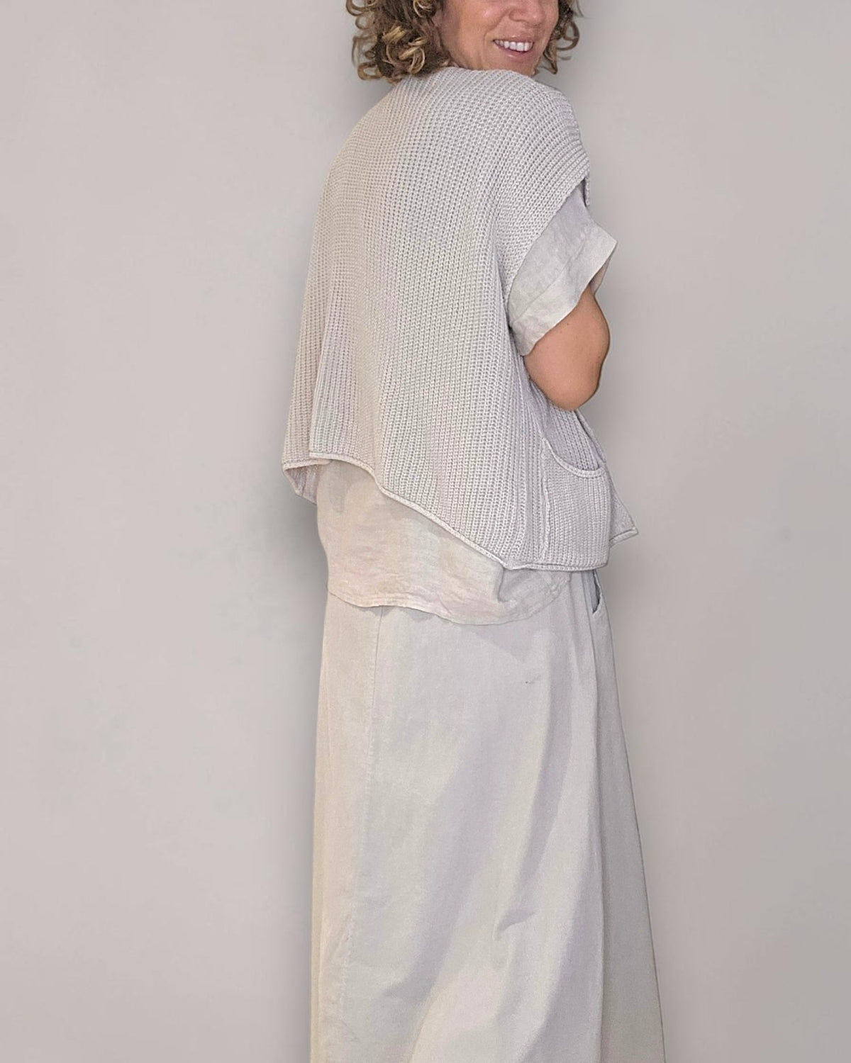 Beige Midi Corduroy Button Skirt