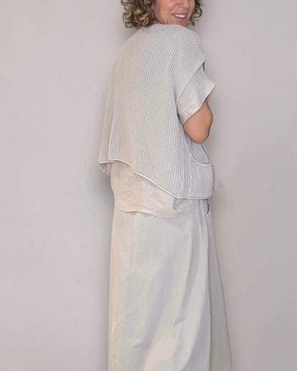 Beige Midi Corduroy Button Skirt