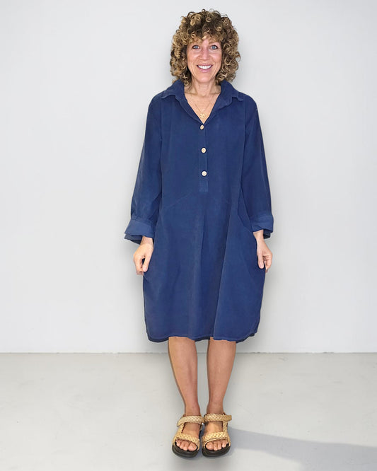 Navy Corduroy Shirt Dress