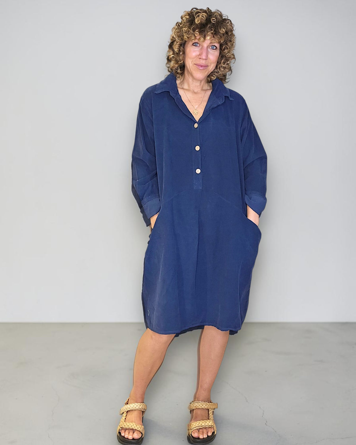 Navy Corduroy Shirt Dress