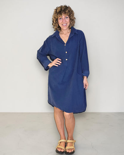 Navy Corduroy Shirt Dress