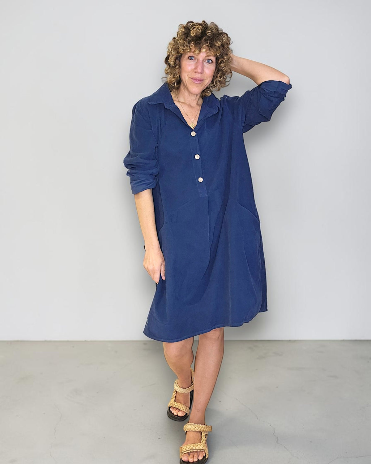 Navy Corduroy Shirt Dress