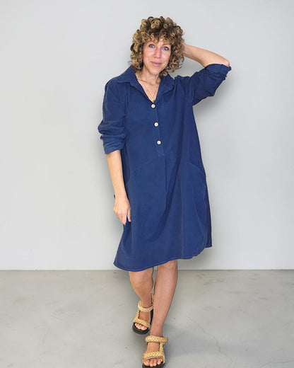 Navy Corduroy Shirt Dress