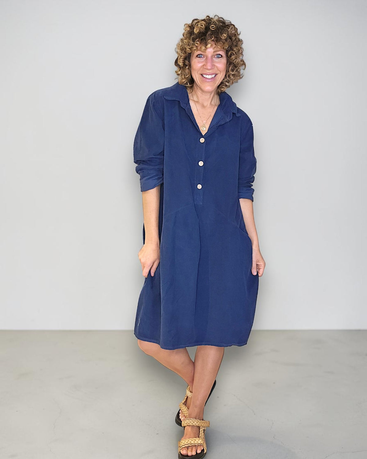 Navy Corduroy Shirt Dress