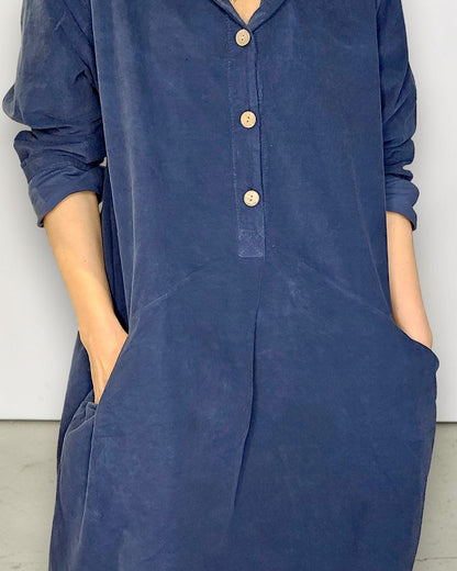 Navy Corduroy Shirt Dress