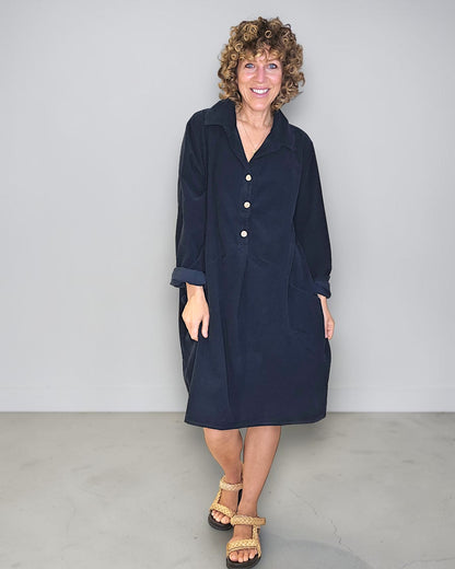 Black Corduroy Shirt Dress
