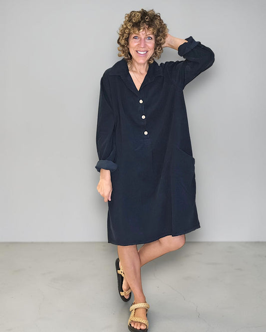 Black Corduroy Shirt Dress